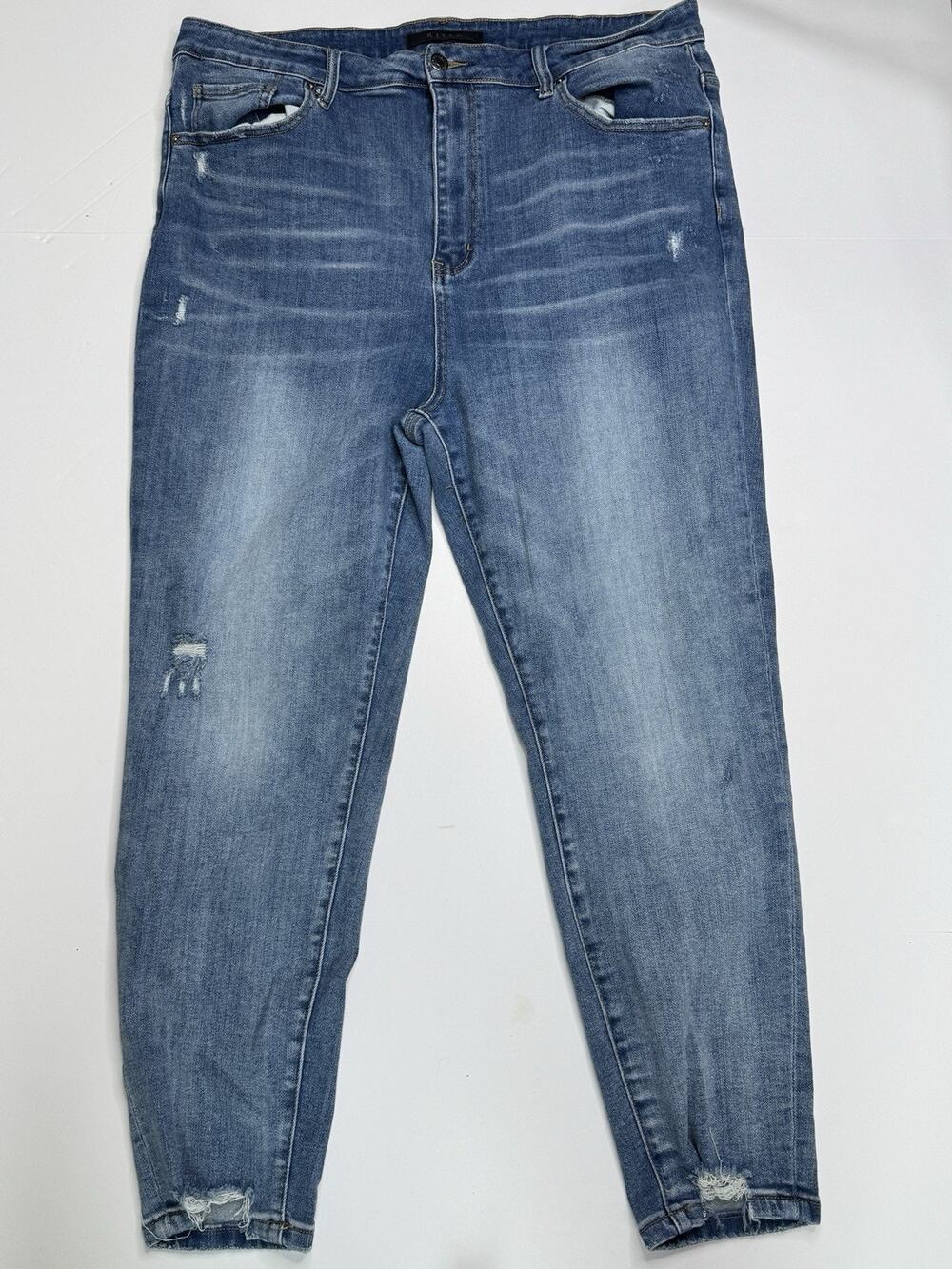 Risen Jeans Womens 3XL Blue Distressed High Rise Skinny Stretch Ankle